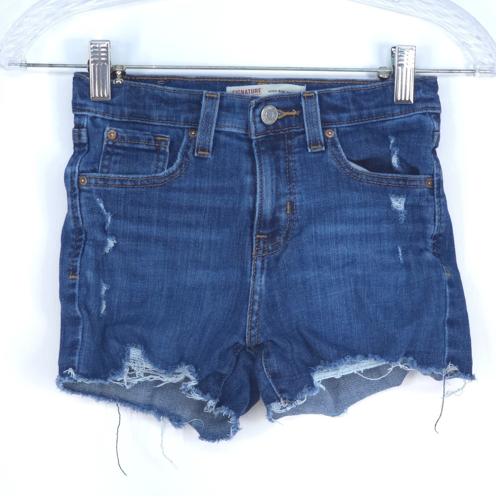 Levi Strauss Signature Bermuda Shorts Womens W8 Distressed Denim Stretch Raw Hem